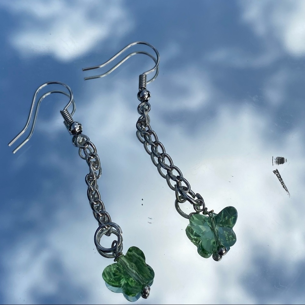 light green 3D butterfly earrings